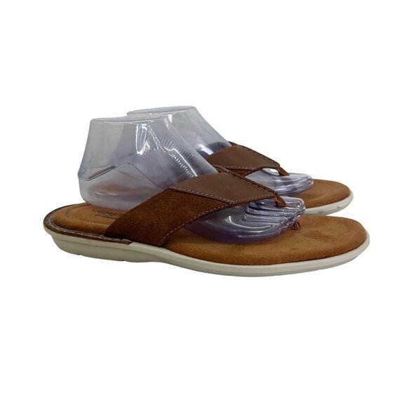 Clarks Ellison Easy Brown Leather Flip Flops Thong Sandals Shoes Mens size 9 M - Picture 1 of 8